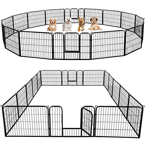 Yaheetech Dog Playpen Outdoor, 24 inch 16 Panels Dog Pen Indoor Heavy Duty Puppy Exercise Pen Metal Pet Fence for RV Camping/Yard/Garden - size: 24"