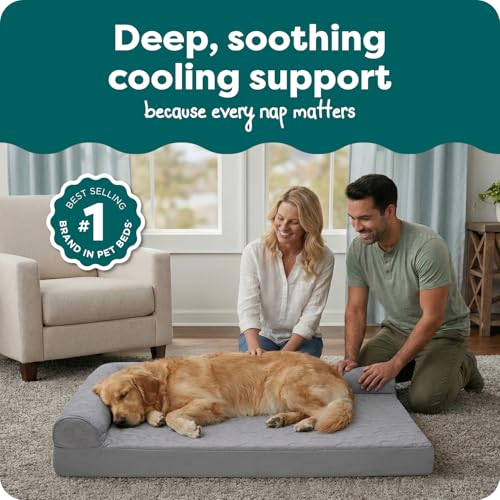 Furhaven Cooling Gel Dog Bed for Large Dogs w/ Removable Bolsters & Washable Cover, For Dogs Up to 95 lbs - Pinsonic Quilted Paw L Shaped Chaise - Titanium, Jumbo/XL - color: (Quilted Paw) Titanium, size: Jumbo