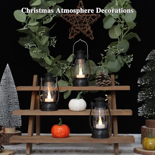 12PCS Black Mini Lanterns with Remote Control, 5.1" H/13cm (6.7" H with Handle) Vintage LED Lantern Decorative - Christmas Table Centerpieces, Western Party Decorations & Camping Party Decor - color: Black