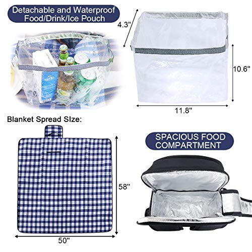Sunflora Picnic Backpack for 4 Person Set Pack with Insulated Waterproof Pouch for Family Outdoor Camping (Black) - color: Black, size: 4 person