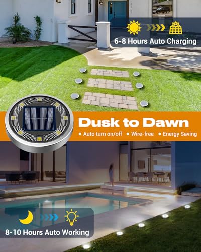btfarm 6 Pack Solar Lights Outdoor, 8 LED Solar Ground Lights IP65 Waterproof Flat Solar Disc Light, Pathway Lights for Garden Lawn Patio Yard Path Landscape, Cool White - color: Cool White, size: 6 Pack
