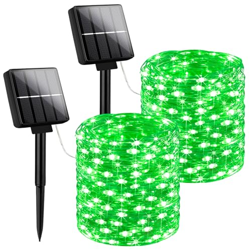 Brightever Solar String Lights, 2-Pack Total 80FT 200LED Solar Fairy Lights with 8 Lighting Modes, Solar Lights Outdoor Waterproof for Patio Christmas Wedding Party Tree Yard Decoration (Green) - color: Green, size: 2Packs（40FT 100LED）