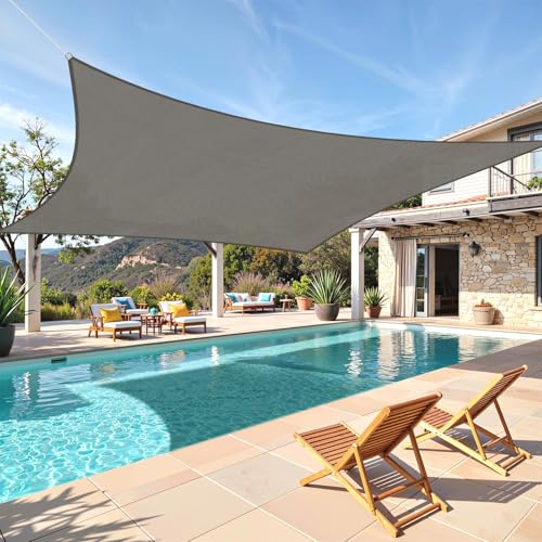 TasticTotes Rectangle Sun Shade Sail - 12' x 16', 95% UV Blockage, HDPE Sunshades for Outdoor Patio, Yard, Deck, Garden, Lawn, Permeable Awnings for Patio Shade with Reinforced Corners & Ropes (Gray) - color: Gray, size: 12'x 16'