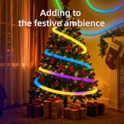 16.4ft LED Neon Rope Lights, Waterproof Music Sync Strip Lights with Remote & APP Control, USB-Powered Flexible Lighting for Christmas Halloween Decor, Gaming Room Bedroom Indoor Outdoor Decoration - size: 16.40 ft