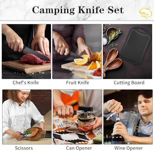 Wesqunie Camping Essentials Cookware Cooking Utensils Set - Portable Camp Kitchen Mess Kit Outdoor Accessories, Stainless Steel & Silicone, Camping Gear Equipment for RV Picnic Grill, 50PCS Black - color: 50PCS Black