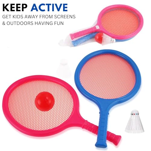 Badminton Racket Set for Kids, Toddlers with Paddles, Ball and Birdie - Junior Kindergarten Student Outdoor Sports Tennis Racquet Play Game Beach Toys - style: 2-Pack