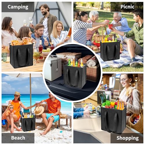 Insulated Grocery Bags with Zippered top Frozen Food Shopping Groceries Travel Insulated Tote Cooler Thermal Bags - color: Black