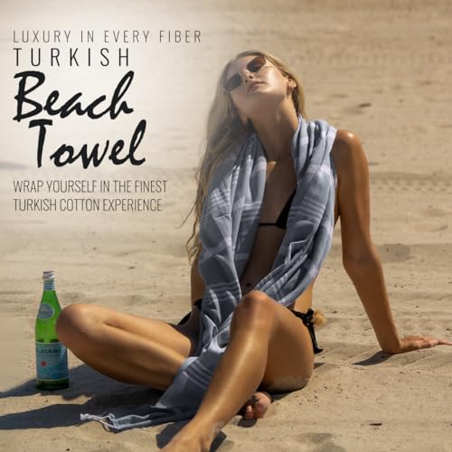 Beach Towel 100% Cotton Turkish Beach Towel Adult 38x70 Inch Pre-washed Absorbent Extra Large|Sand Free Quick Dry BathTowels|Lightweight Blanket|Travel Cruise Camping Spa Gym Yoga Towel|Black - color: Black Onyx