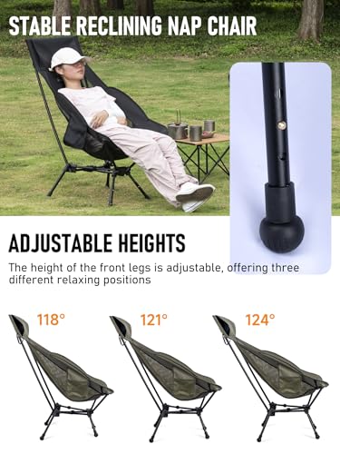 WildCall Lightweight Folding High Back Camping Chair with Head Support, Compact Beach Chair with Anti-Sinking Large Feet and Three Tilt Angles Adjustment - color: 2 X Black High Back