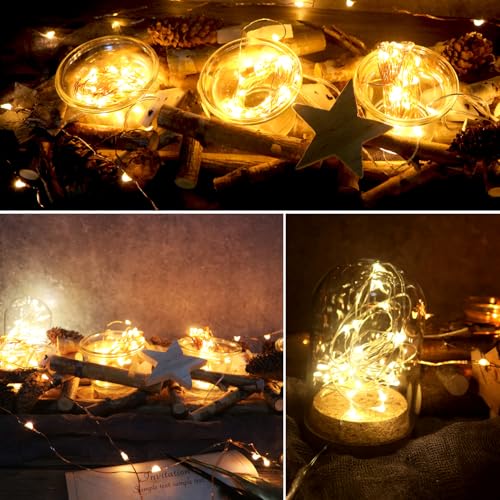 6 Pack Fairy Lights Battery Operated with Timer 2PCS Remote 6.5ft 20LED Warm White Twinkle Lights Waterproof Silver Wire Fireflies Lights DIY Mason Jar Wedding Party Christmas Centerpiece Table Deco - color: Warm White, size: 6.5ft