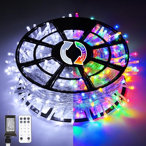 JMEXSUSS Christmas Lights, 600 LED 168FT Color Changing Christmas Tree Lights with Remote, 11 Modes, Timer, Waterproof, Clear Wire String Lights for Xmas Décor, White & Multicolor - color: White to Multicolor, size: 600 LED