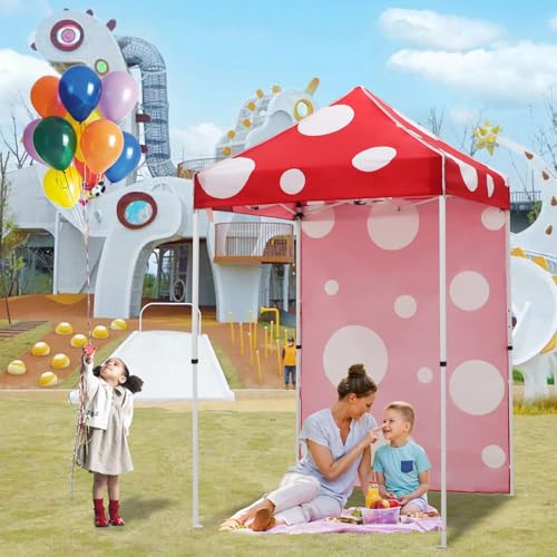 EAGLE PEAK Pop up Canopy 5x5, Outdoor Portable Canopy Tent with One Removable Sunwall, Carry Bag Included, Red Mushroom - color: Red Mushroom