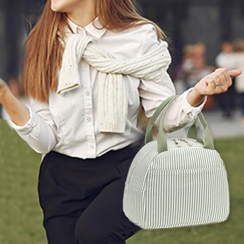LEDAOU Lunch Box for Women Insulated Lunch Bag Lunch Tote Bags Leakproof Cooler Lunch Case for Travel Work Picnic - color: Green White Stripe