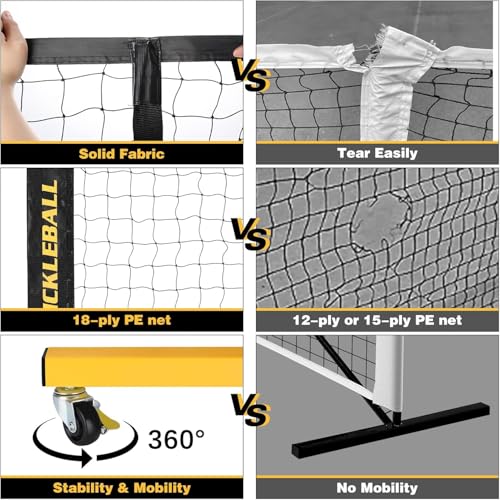 Pickleball Net with Wheels, Portable 2-in-1 Pickle Ball Net with Ball Collector,22FT Regulation Size & 11FT Half Court Size, Carry Bag, Steady Metal Frame for Outdoor Indoor Driveway - color: Black&Yellow