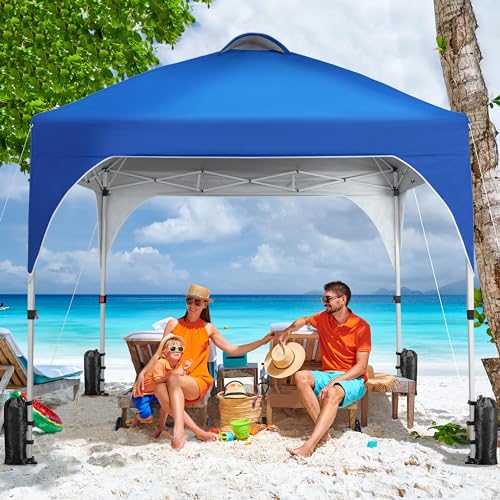 Yaheetech 8x8 Pop Up Canopy Tent with Vent, Easy Set Up Tent, Instant Sun Shelter Canopy with Wheeled Bag, 4 Sandbags, 8 Stakes & 4 Ropes, for Parties, Beach, Outdoor, Blue - color: Blue, size: 8x8
