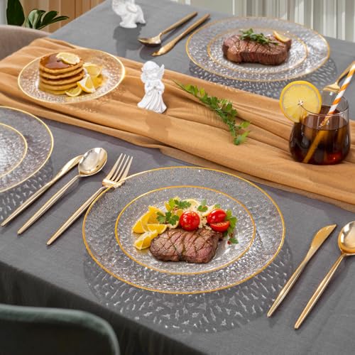 Rubtlamp 60Pcs Clear Gold Plastic Plates, Gold Glitter Disposable Plates, Hammered Plastic Plates Included 30 Dinner Plate And 30 Dessert Plates for Party - color: Gold Glitter