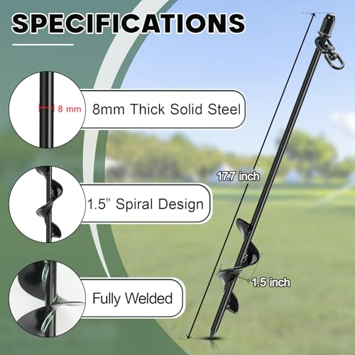 Tinnmao 8-Pack 17.7" Tent Stakes Heavy Duty, with 8" Ratchet Tie Down Straps (1/8" φ) Kit for High Wind, 8mm Solid Steel Spiral Ground Anchors Screw in for Tarp | Canopy | Sand Beach Camping Tent - size: 8 Pack