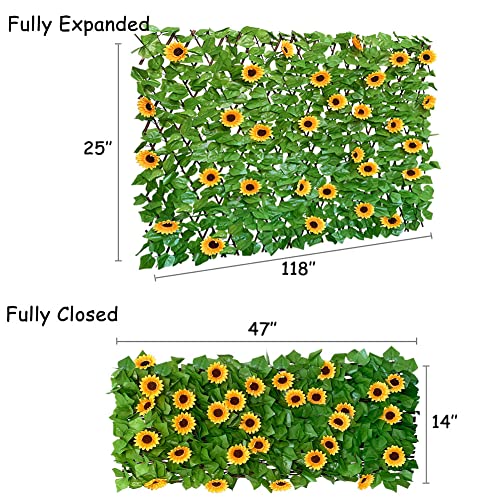 Sumery Expandable Fence Privacy Screen for Balcony Patio Outdoor,Decorative Faux Ivy Fencing Panel,Artificial Hedges (Single Sided Leaves) (1, Sunflowers) - color: Sunflowers