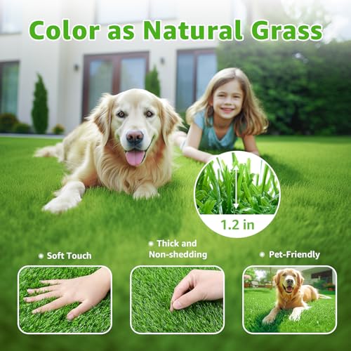 Artificial Turf Grass Outdoor - Synthetic Realistic Fake Grass Turf Indoor Rug with Drainage Holes for Patio, Balcony, Backyard Decoration - Pet Friendly Dog Grass Mat (3Ft x 5Ft) - size: 3FT x 5FT