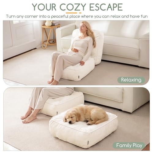 HIGOGOGO 6" Extra Thick Floor Pillow Cushion for Adults, Meditation Cushion Pillow with Handle, Lustrous Chenille Tufted, Square Floor Sitting for Tatami Living Room or Yoga, 22x22 Inch, 2Pack, Beige - color: Square Beige, size: 6" Thick(pack of 2)