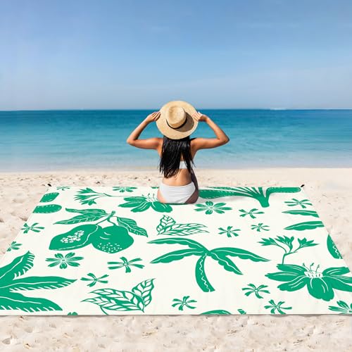 Beach Blanket Waterproof Sandproof, 9 Ft X 10 Ft Extra Large Sand Free Beach Mat, Big Compact Lightweight Quick Drying Picnic Blanket with 4 Stakes & Pockets for Camping, Travel, Hiking - color: Summer Field, size: 9x10 FT (1～8 Person)