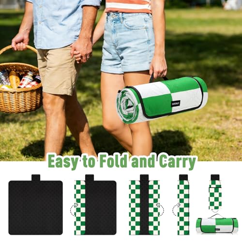 Doonly Picnic Blanket, 78" x 78" Large Waterproof Sandproof Beach Blanket, Foldable Outdoor Blanket Gingham Picnic Mat for Beach, Camping, Park, Grass, Lawn, Travel (Green) - color: Green