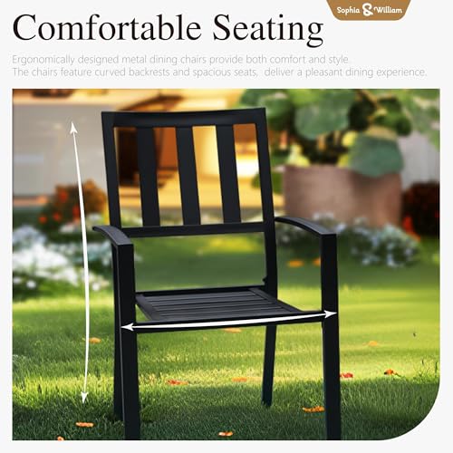 Sophia & William Patio Table and Chairs Set, Outdoor Dining Set for 4, 5 Piece Metal Patio Furniture, 37" Square Table with Wood-Like Tabletop(Stripe) - color: Stripe, size: 37" - Wood-like