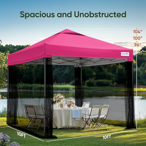Quictent 10x10 Pop Up Screened Canopy Tent, Instant Setup for 1 Person with Netting, Portable & Compact, Waterproof & UV Protection, Ideal for Camping, Beach, Parties, and Outdoor Events - color: Pink