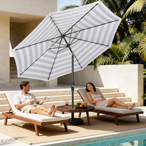 MEWAY 9ft Patio Umbrella Outdoor Table Umbrellas with Push Button Tilt and Crank, Market Umbrella 8 Sturdy Ribs for Deck, Garden, Pool and Backyard, Black-white-striped - color: Black-white-striped, size: 9ft