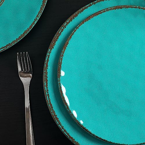 LEHAHA Rustic Melamine Dinnerware Sets, 12-piece Dishes Plastic Dinnerware Set for 4, Break-resistant Plates and Bowls Set, Outdoor Casual & Party Use Kitchen Dishes Set, Teal… - color: Teal