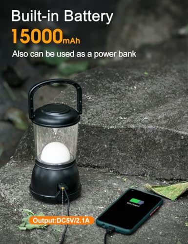 Camping Lantern Rechargeable, Up to 336H Running Time Super Tent Light, 15000mAh/1500LM Emergency Light for Hurricane, Power Outages, Home, Hiking, IPX5 Water-Resistant - style: Black Big