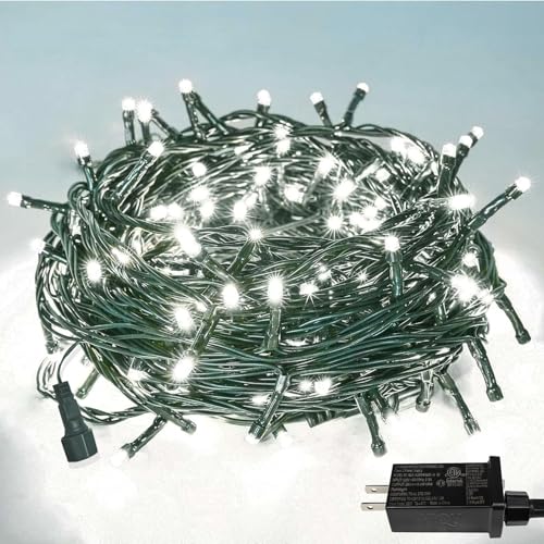 YIQU White 82FT 200 LED Christmas String Lights Outdoor/Indoor (Extendable Green Wire, Ultra-Bright with 8 Modes, UL Certified), Fairy String Lights for Xmas Tree Holiday Party Decoration, Cool White - color: Cool White, size: 200LED
