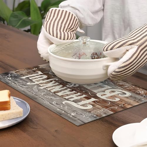 Thankful Blessed Placemats Set of 6,Vintage Wood Board Placemats Washable Kitchen Dining Linen Table Mats Stain Heat-Resistant for Home Party Indoor 12x18 inch - color: Thankful,blessed,vintage Wood Board