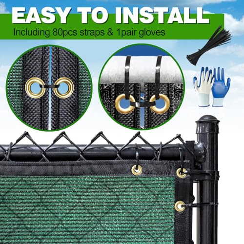 Privacy Fence Screen,with Gloves, 5X50FT Heavy Duty 220GSM 98% Blockage Privacy Screen Fence for Outdoor Wall Garden Yard Backyard (Dark Green) - color: Green, size: 5x50 Ft