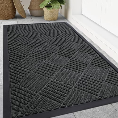 Smiry Front Door Mat Outside Entrance, Heavy Duty Outdoor Indoor Natural Rubber Doormat, Non Slip, Trap Dirt and Moisture, Easy Clean, Low Profile Patio Porch Entryway Mat, 47x32, Black - color: Black, size: 47" X 32"