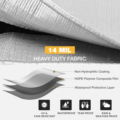 Winpull Tarp 10x20 Feet 14 Mil Heavy Duty Waterproof Tarp, Large Multipurpose Cover with Brass Grommets and Reinforced Edges, UV Resistant Thick Poly Tarps for Outdoor Camping Tent Pool Car - color: Silver/Black-14mil, size: 10' x 20'