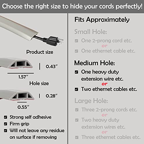 Rubber Bond Cord Cover Floor Cable Protector - Strong Self Adhesive Floor Cord Covers for Wires - Low Profile Extension Cord Covers for Floor & Wall - color: Grey - One Thick Cord, size: 4 Feet