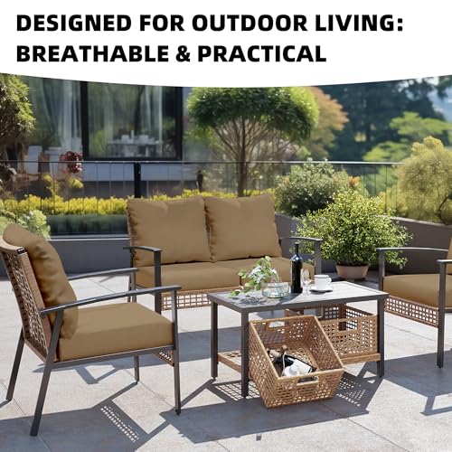 8Pcs Outdoor Cushion Covers, Patio Cushion Covers,Stretch Elastic Slipcovers, Replacement Washable & Reusable Furniture Protector for Patio Couch (Khaki,Cover Only) - color: Khaki, size: 8Pcs-Solid color
