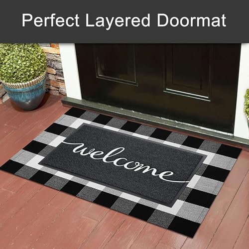 KILOCOCO Welcome Mat Outdoor Doormat Door Mat Non-Slip Front Door Mats for Entrance Indoor Floor Mats for Garage Patio High Traffic Areas Outside Rug 20"x32" Black - color: Welcome, size: 1'8" x 2'8" (Rectangular)