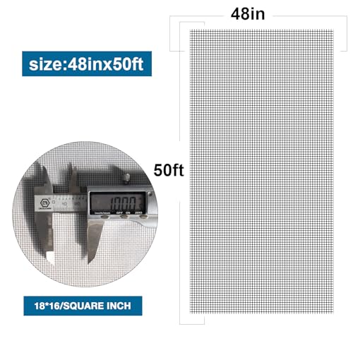 NeatiEase Window Screen Roll, 48"x50' Adjustable Flexible Fiberglass Screen Door Mesh - DIY Replacement Kit for Patio Porch Door Windows and Sliding Screen Doors(Black) - color: Black, size: 48in(W)x50ft(L)