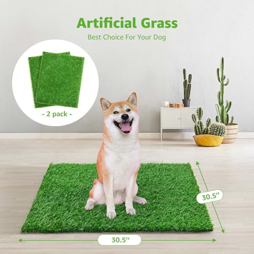 Artificial Dog Grass Pee Pad 30.5"x30.5" 2 Pack, Washable Indoor Potty Training Replacement Turf Grass Mat for Puppy, Reusable Realistic Fake Grass Patch for Dogs - size: 30.5"x30.5"