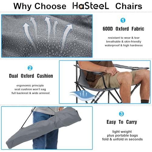 HaSteeL Camping Chair for Adults, Folding Beach Chair Set of 2, Large Foldable Portable Chair for Outdoors Fishing, Hiking, Sporting, Travel, Picnic, Lawn, Hold 275lbs & A Storage Bags (Grey) - color: Grey