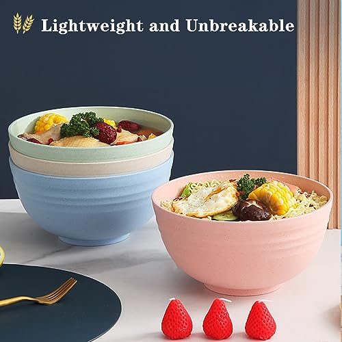 Unbreakable Cereal Bowls 24 OZ Reusable Wheat Straw Bowl Set of 4, Microwave & Dishwasher Safe, BPA Free Dinner Bowls for Rice Noodle Snack Salad Fruit, Lightweight Soup Bowls - color: Multicolour
