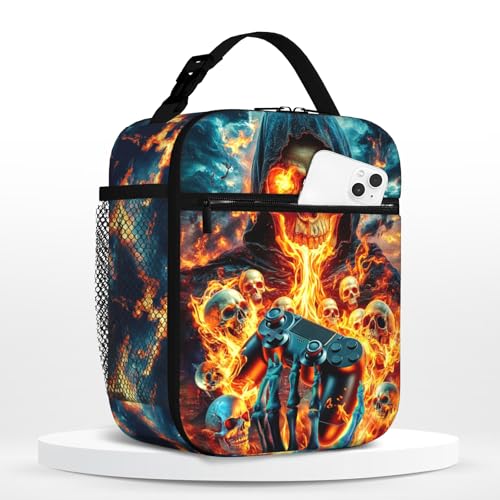 Boys Lunch Box for School Insulated Lunch Bag for Boys Girls Cool Skull Game Reusable LunchBag for School Work Office Picnic Hiking Beach Portable Lunchbox with Adjustable Strap For boys 8-12 teenager - color: skull game