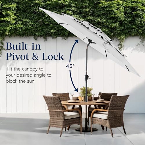 Best Choice Products 10ft 3-Tier Market Patio Umbrella, Outdoor Sun Shade with Tilt, Crank Lift, 8 Ribs for Backyard, Deck, Poolside - color: Fog Gray