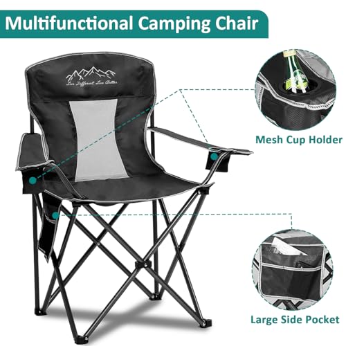 Outdoor Folding Camping Chair with Cup Holder, Storage Bag, Large Anti-Sink Feet, 400lbs Capacity, 2 Pack Breathable Mesh Portable Chair for Camping, Beach, Fishing, Sports, Black 2Pack - color: Black, size: 2 Pack