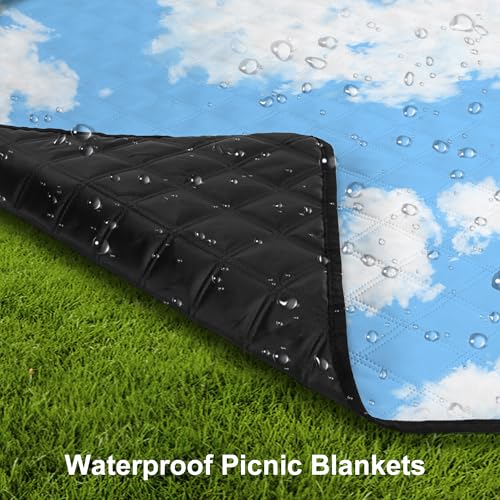 Picnic Blankets, 79''x79'' Extra Large Beach Blanket Waterproof Sandproof, Foldable & Portable Outdoor Mat 3-Layer Beach Blanket for Family Camping, Park, Travel, Backyard, Grass Lawn-Clouds