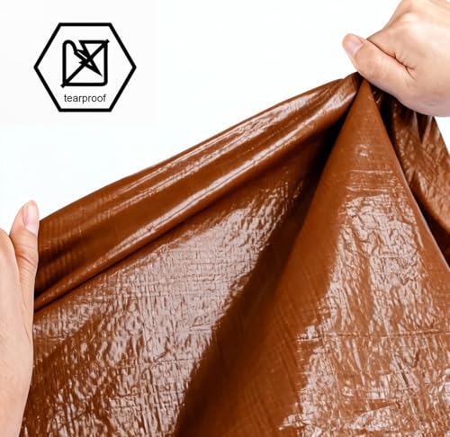 Heavy Duty Double Waterproof Poly Tarp, Brown, 30x40 Feet, 10mil Thick Polyethylene, Perfect for Outdoor Use, Camping Storage Boat Bikes Vehicles