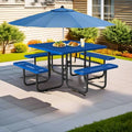 46" Square Metal Picnic Tables for Outdoors with Umbrella Hole - Coated Steel Heavy Duty Commercial Grade Table with Seats, Patio Furniture Set for a Lifetime, Blue - color: Blue-square