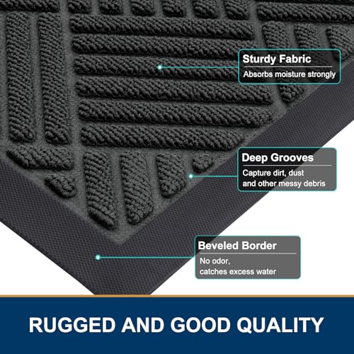Smiry Front Door Mat Outside Entrance, Heavy Duty Outdoor Indoor Natural Rubber Doormat, Non Slip, Trap Dirt and Moisture, Easy Clean, Low Profile Patio Porch Entryway Mat, 35x23, Black - color: Black, size: 35" X 23"